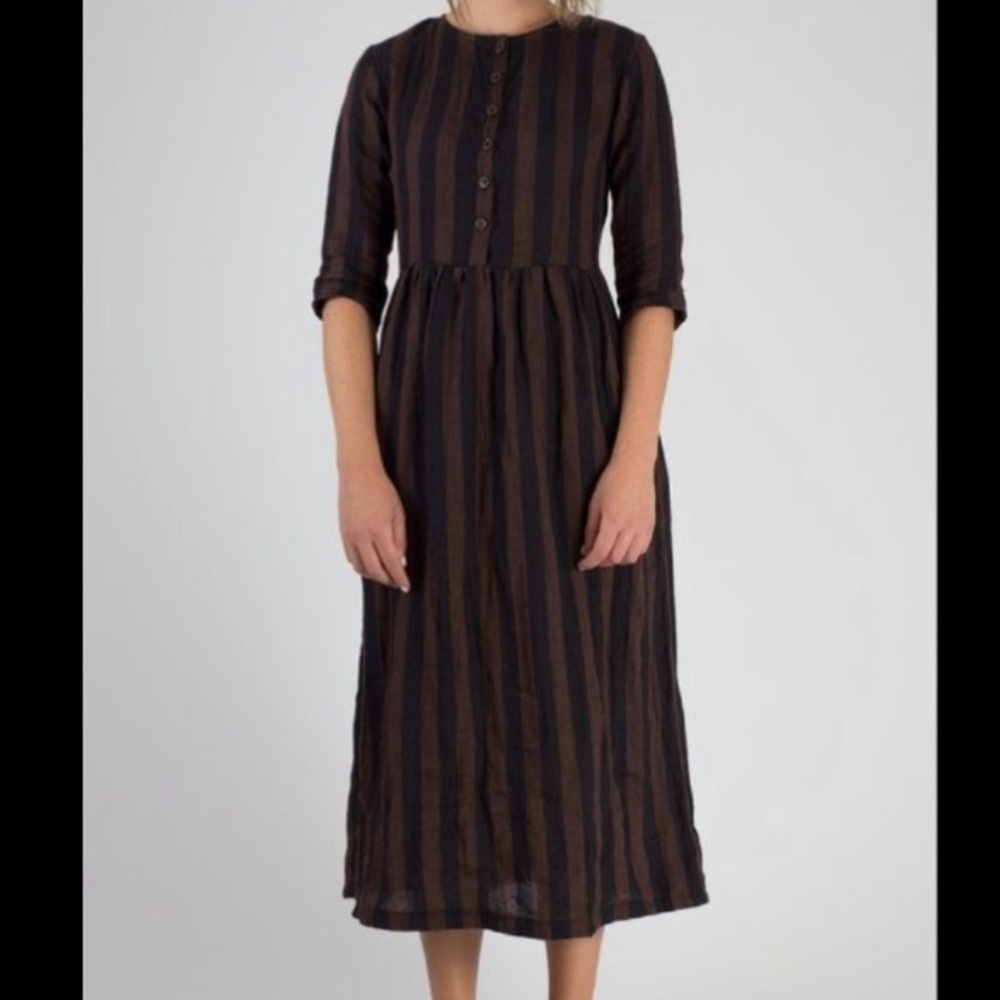 No.14 XS/ SM Pyne and Smith OG cocoa stripe linen dress